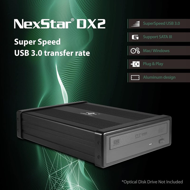 Vantec NexStar DX2 USB 3.0 External Enclosure, Design for 5.25" Blu-Ray/CD/DVD SATA Drive, 2nd Gen DX, Aluminum Alloy, fit Any Depth Optical Drive, TAA Compliant, USB Hot swappable (NST-540S3-BK) - Image 2